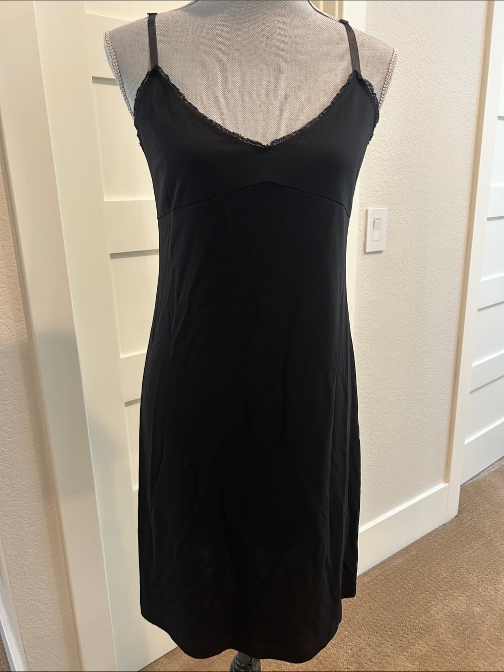 DKNY Black Lace-Trim Midi Slip Dress